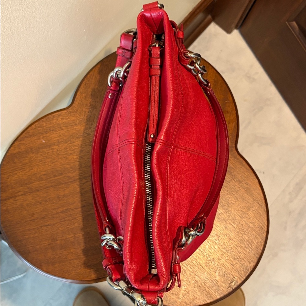 Coach Brooke  shoulder bag Satchel pebbled leather  Red 14142  Silvertone Hw EUC - Picture 14 of 17